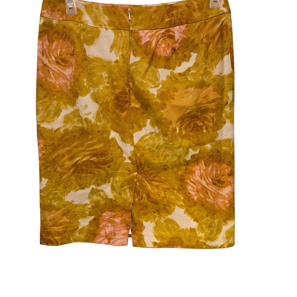 Talbots Gold Floral Linen A-Line Skirt Size 10 - Picture 3 of 3